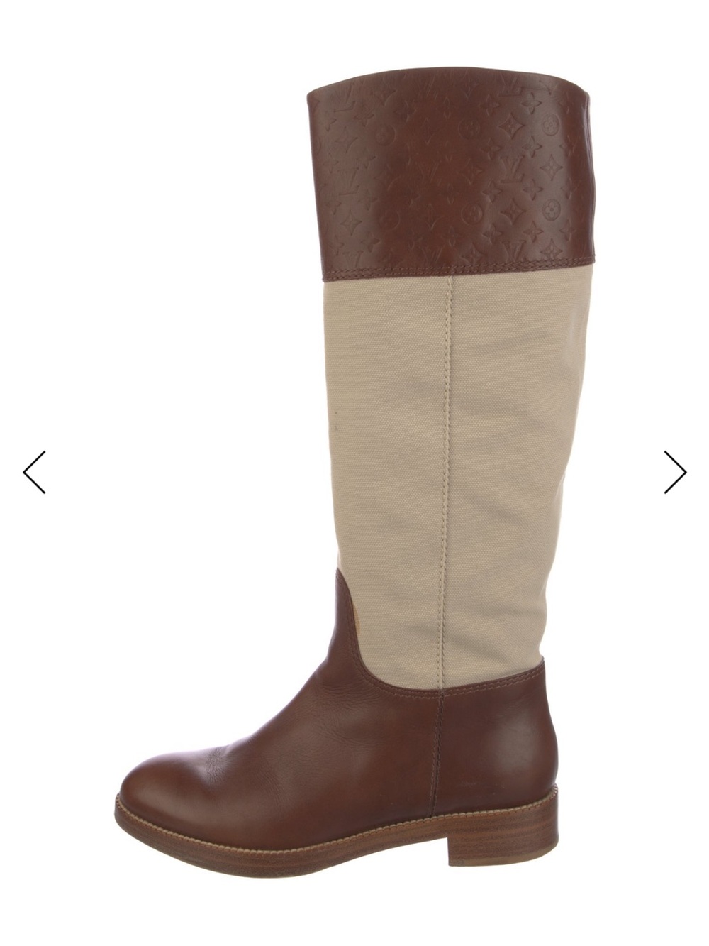 Louis Vuitton Brown Leather and Beige Canvas Tall Riding Boots